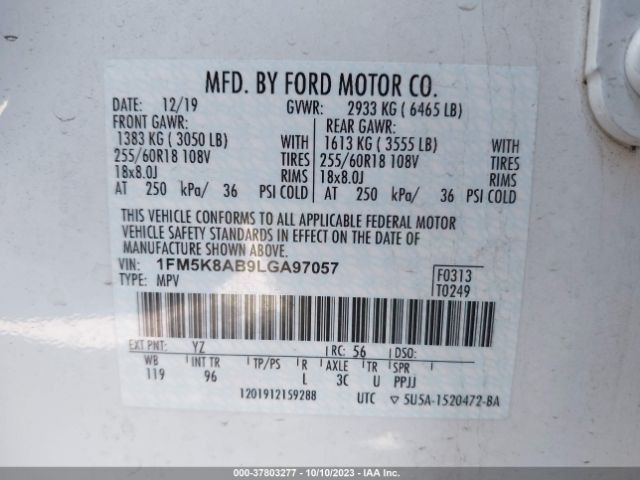 1FM5K8AB9LGA97057 Ford POLICE INTERCEPTOR