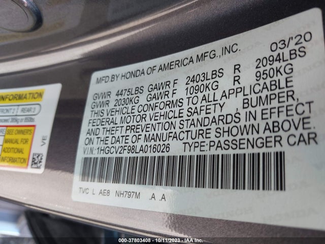 Honda Accord Touring 2020 1HGCV2F98LA016026 Image 9