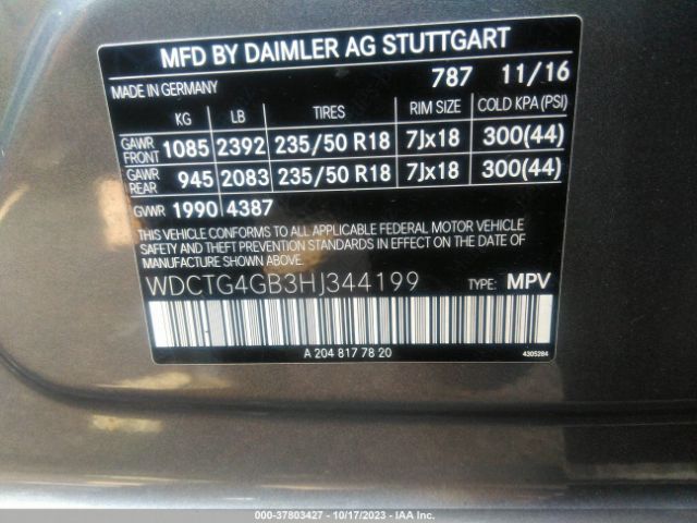 WDCTG4GB3HJ344199 Mercedes-Benz Gla Gla 250