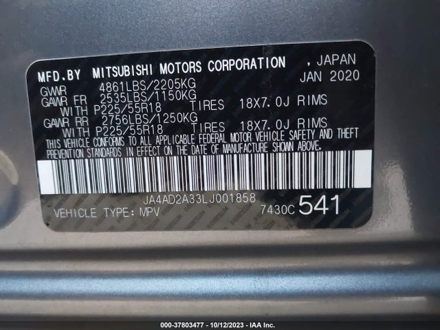 Mitsubishi Outlander Es 2020 JA4AD2A33LJ001858 Image 9