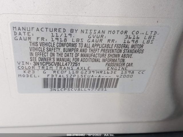3N1CP5CV8LL477251 Nissan KICKS SV