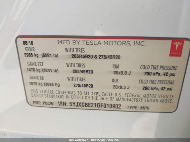 5YJXCBE21GF010902 Tesla Model X 70d/90d/75d/60d/p100d