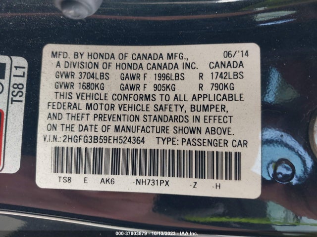 Honda Civic Coupe Lx 2014 2HGFG3B59EH524364 Image 9