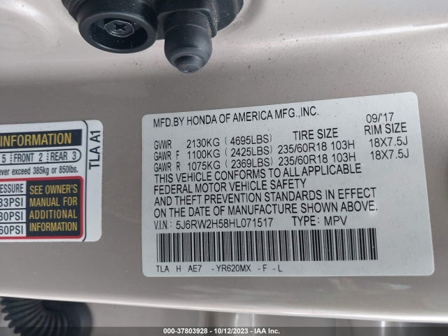 Honda CR-V EX 2017 5J6RW2H58HL071517 Image 9
