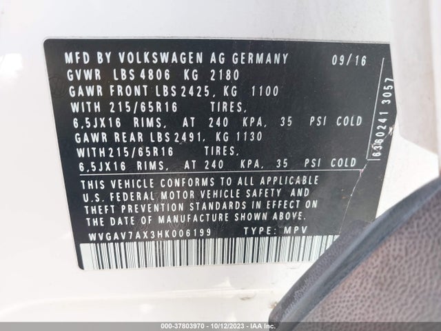 WVGAV7AX3HK006199 Volkswagen TIGUAN