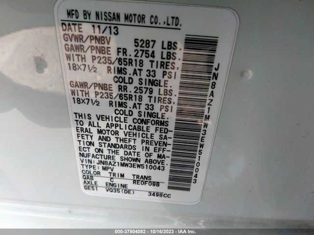 Nissan MURANO SL 2014 JN8AZ1MW3EW510043 Image 9