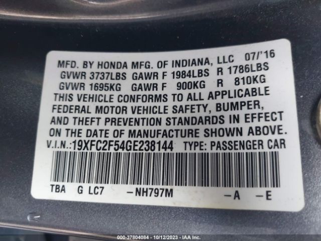 19XFC2F54GE238144 Honda Civic Sedan Lx