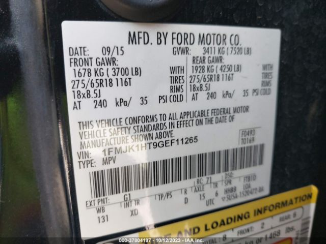 1FMJK1HT9GEF11265 Ford Expedition El Xlt/king Ranch