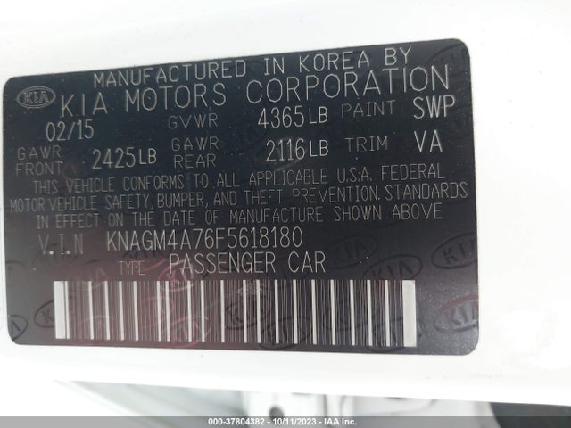 KIA Optima Lx 2015 KNAGM4A76F5618180 Image 9