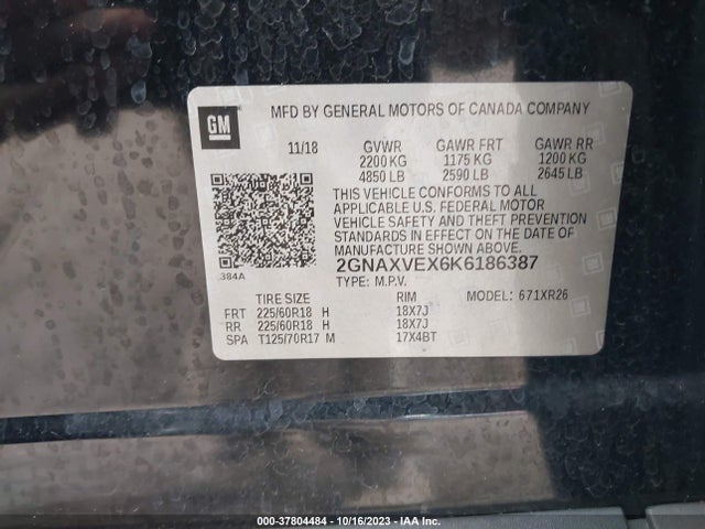 Chevrolet EQUINOX LT 2019 2GNAXVEX6K6186387 Image 9