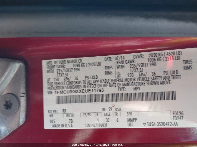 Ford ESCAPE SE 2014 1FMCU0GXXEUE11793 Image 9