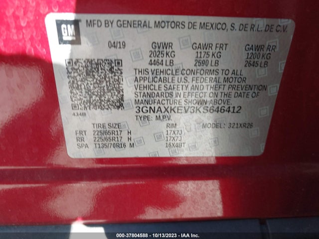 Chevrolet EQUINOX LT 2019 3GNAXKEV3KS646412 Image 9
