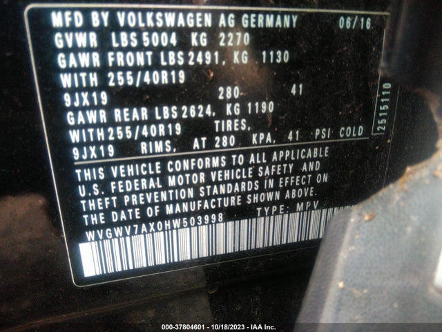 WVGWV7AX0HW503998 Volkswagen Tiguan Sel