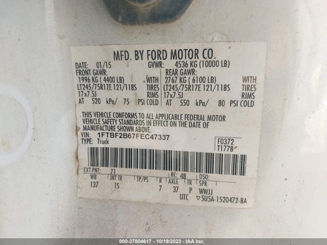 1FTBF2B67FEC47337 Ford Super Duty F-250 Srw Xlt/xl