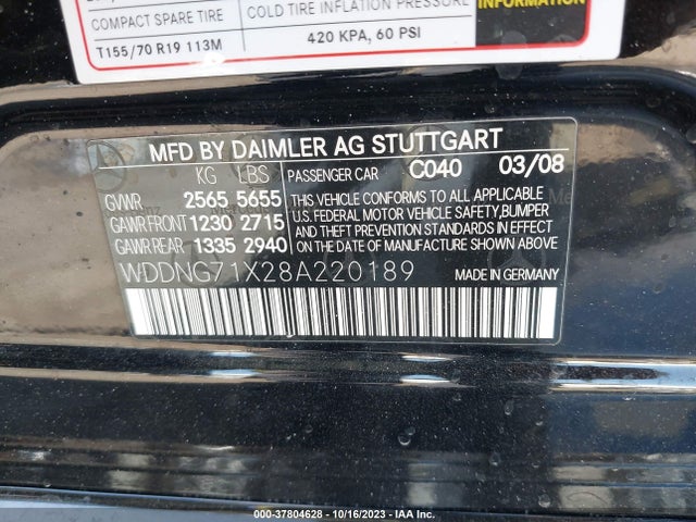 2008 MERCEDES-BENZ S-CLASS 5.5L V8 VIN: WDDNG71X28A220189