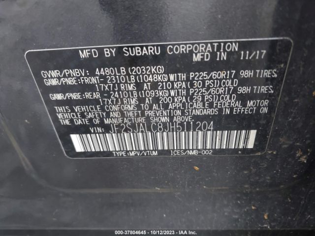 JF2SJALC8JH511204 Subaru Forester Limited