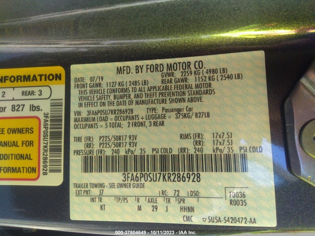 Ford Fusion Energi Titanium 2019 3FA6P0SU7KR286928 Image 9