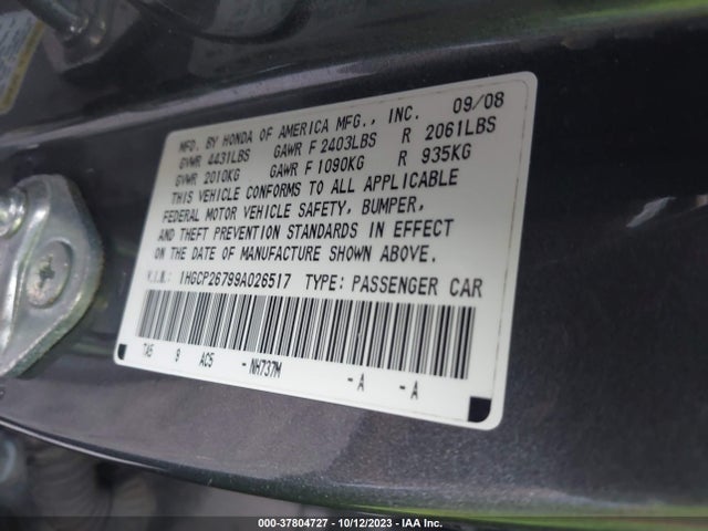 2009 HONDA ACCORD SDN EX VIN: 1HGCP26799A026517