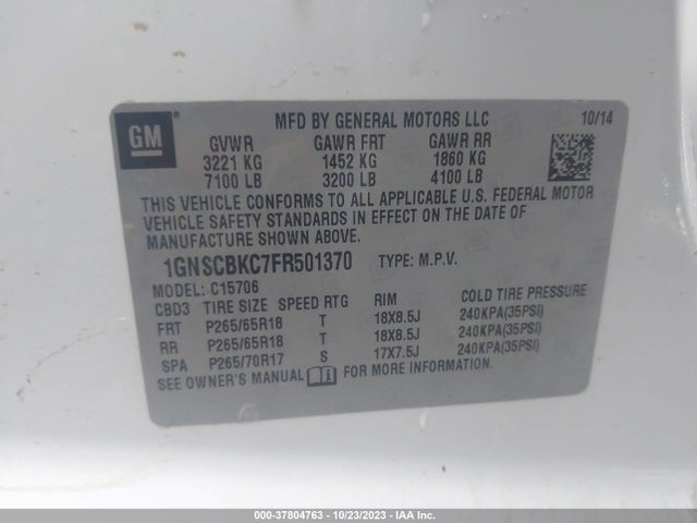 Chevrolet Tahoe Lt 2015 1GNSCBKC7FR501370 Image 9