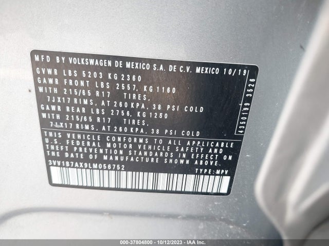 2020 VOLKSWAGEN TIGUAN 2.0T S VIN: 3VV1B7AX9LM056752
