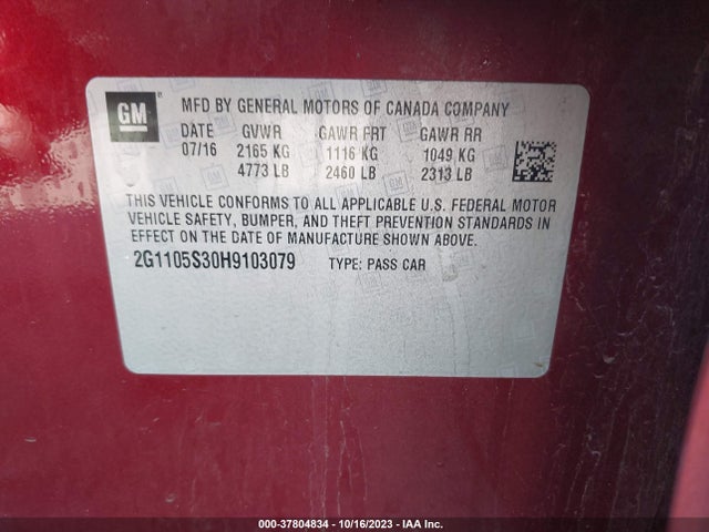 Chevrolet IMPALA LT 2017 2G1105S30H9103079 Image 9