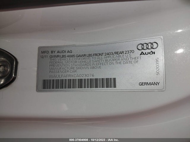 2012 AUDI A5 2.0T PREMIUM VIN: WAULFAFRXCA023076