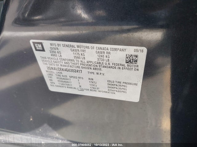 Chevrolet EQUINOX LT 2016 2GNALCEK4G6352417 Image 9