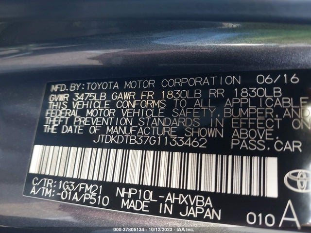 Toyota Prius C One/two/three/four 2016 JTDKDTB37G1133462 Image 9