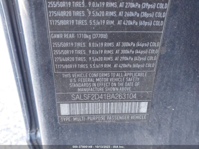 2011 LAND ROVER RANGE ROVER SPORT SALSF2D41BA263104 Photo 8