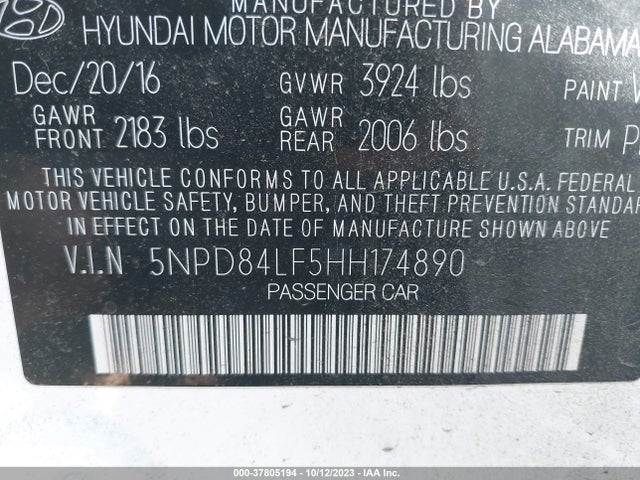 Hyundai ELANTRA SE 2017 5NPD84LF5HH174890 Image 9
