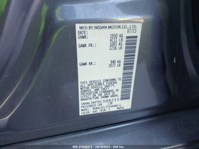 2014 NISSAN ALTIMA 2.5 SL VIN: 1N4AL3AP7EC104215