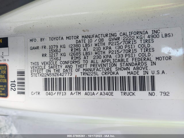 2009 TOYOTA TACOMA 5TETX22N59Z642773 Photo 8