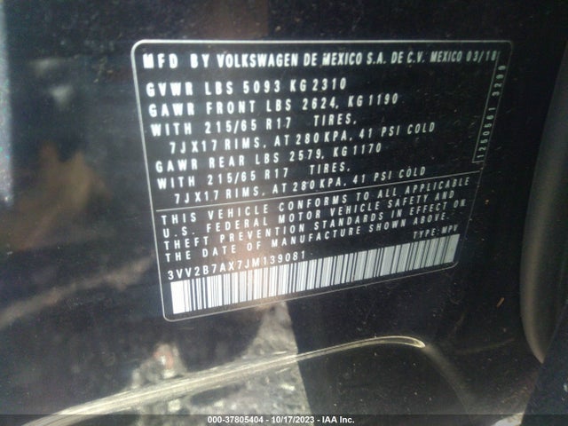 3VV2B7AX7JM139081 Volkswagen Tiguan Sel/se