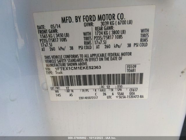 1FTEX1CM1EKE52363 Ford F-150 Xl/stx/xlt