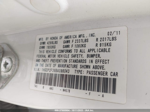 2011 HONDA ACCORD SDN LX VIN: 1HGCP2F36BA096043
