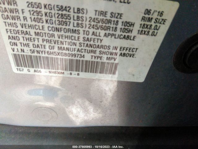 5FNYF6H5XGB099734 Honda Pilot Ex-l