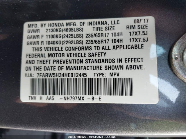 Honda CR-V LX 2017 7FARW5H34HE012445 Image 9
