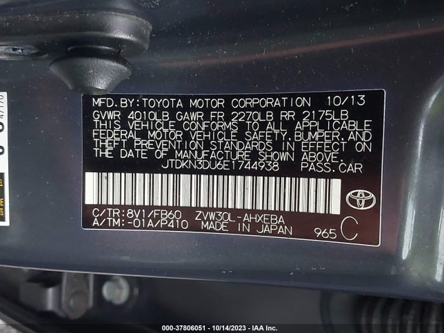 Toyota Prius Four/five/three/one/two 2014 JTDKN3DU6E1744938 Image 9