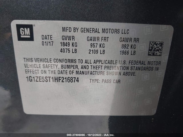 Chevrolet MALIBU 1LT 2017 1G1ZE5ST1HF216874 Image 9