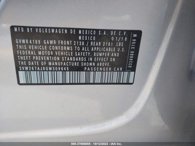 3VW267AJ6GM309645 Volkswagen Jetta Sedan 1.4t S