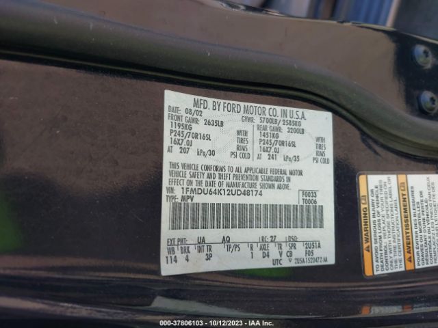 2002 FORD EXPLORER 1FMDU64K12UD48174 Photo 8