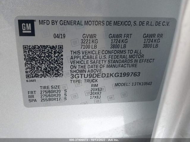 3GTU9DED1KG199763 GMC Sierra 1500 Slt