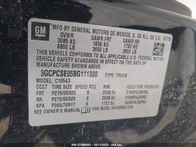 2011 CHEVROLET SILVERADO 1500 LT VIN: 3GCPCSE05BG111300