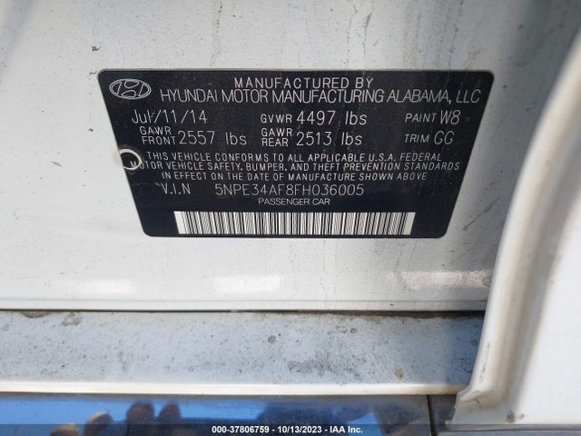 2015 HYUNDAI SONATA SPORT VIN: 5NPE34AF8FH036005