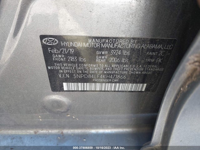 Hyundai ELANTRA SEL 2019 5NPD84LF4KH471866 Image 9