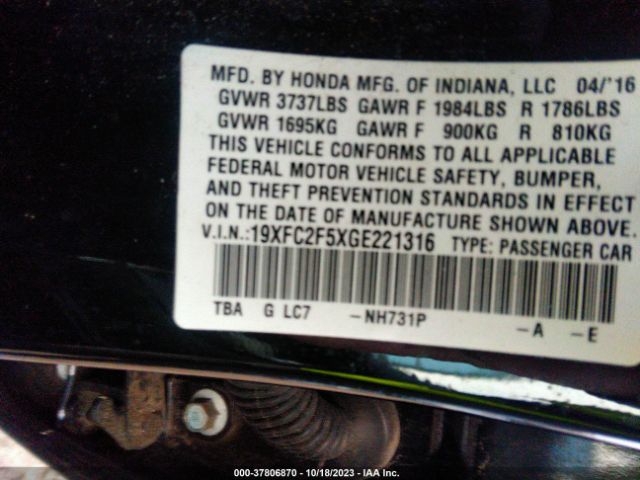 19XFC2F5XGE221316 Honda Civic Sedan Lx