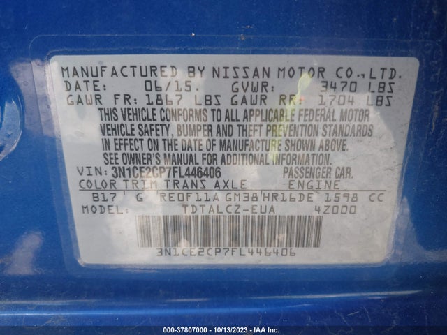 2015 NISSAN VERSA NOTE S PLUS VIN: 3N1CE2CP7FL446406