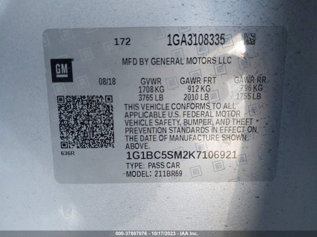 Chevrolet CRUZE LS 2019 1G1BC5SM2K7106921 Image 9