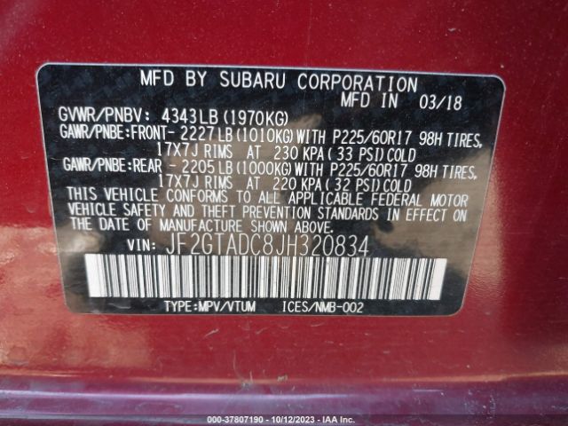 JF2GTADC8JH320834 Subaru Crosstrek Premium