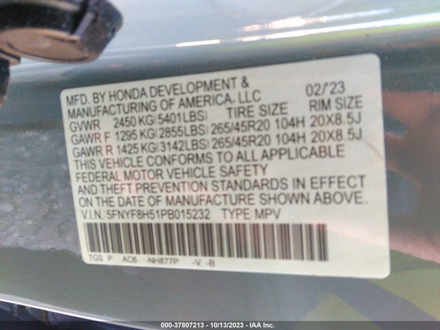 Honda Passport Ex-l 2023 5FNYF8H51PB015232 Image 9
